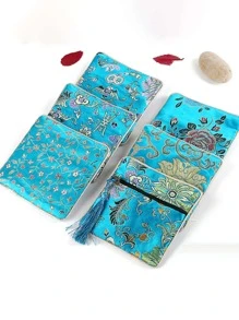 1入組隨機圖案流蘇吊墜首飾收納袋刺繡設計滌綸禮品袋適用於派對假期 - 彩色 - 查看 1