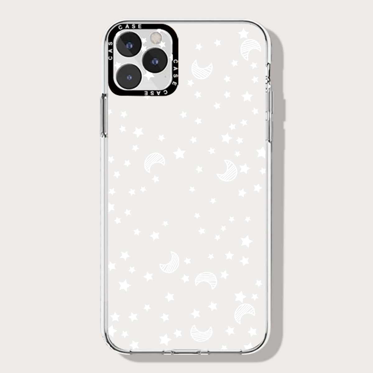 

Star & Moon Pattern Phone Case, Clear