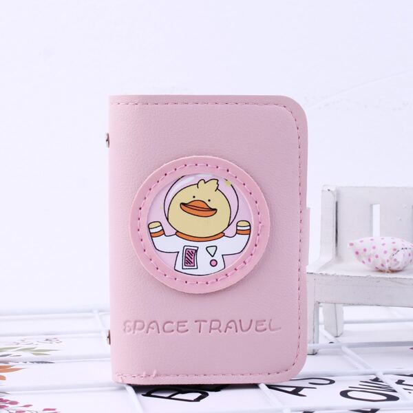 

Cartoon Appliques Snap Button Purse, Pink