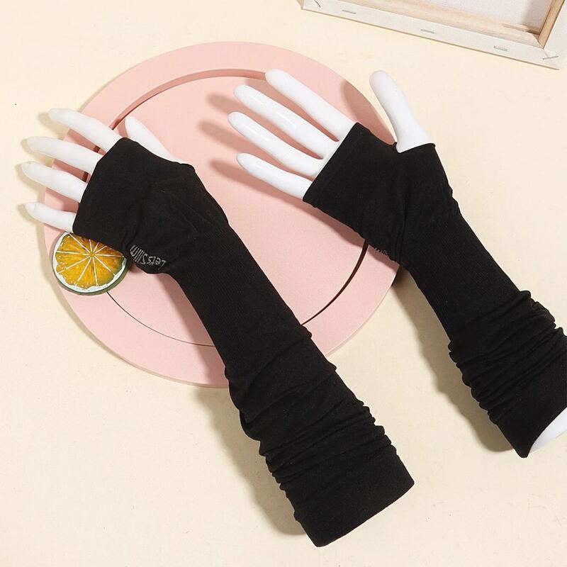 

1pair Plain Long Gloves, Black