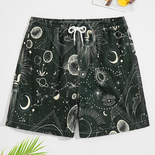 

Men Galaxy Print Swim Trunks, Dark green