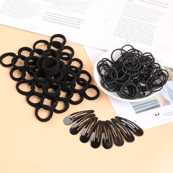 

158pcs Toddler Girls Simple Hair Tie & Hair Clip, Black