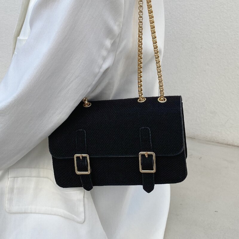

Buckle Decor Chain Strap Shoulder Bag, Black