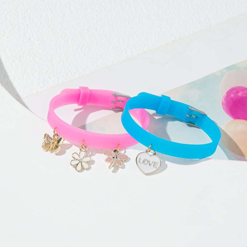 

2pcs Flower & Butterfly Bracelet, Multicolor