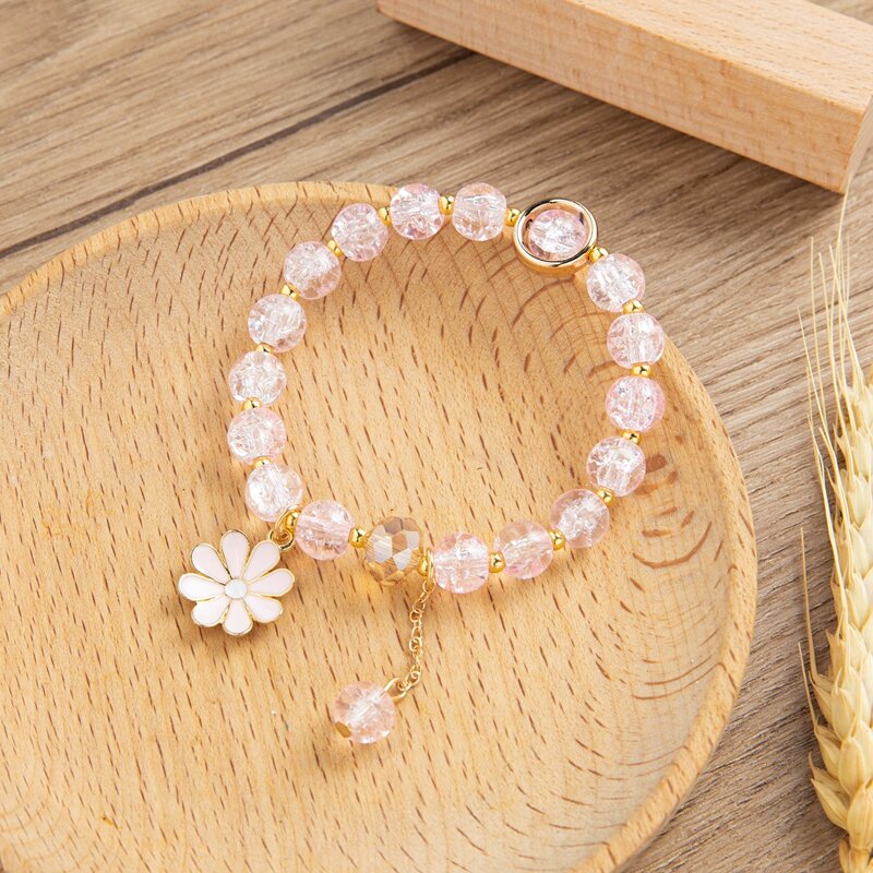 

Floral Charm Beaded Bracelet, Pink