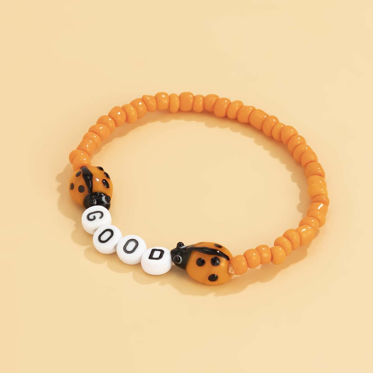 

1pc Letter & Ladybug Beaded Bracelet, Orange