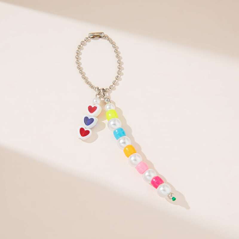 

Heart & Faux Pearl Decor Bag Charm, Multicolor