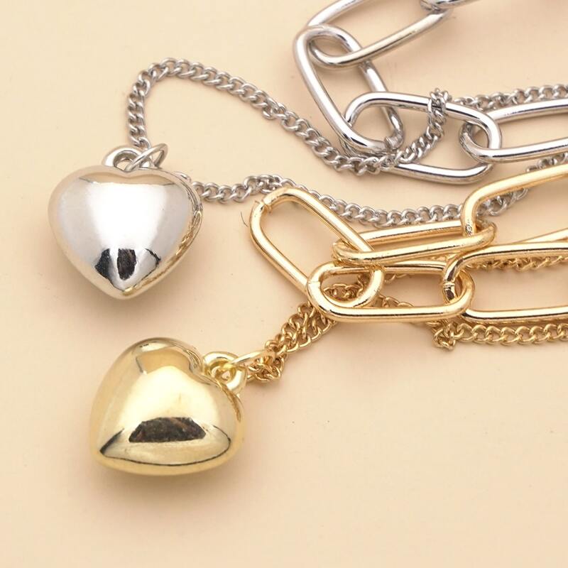 

2pcs Heart Pendant Chain Necklace, Multicolor