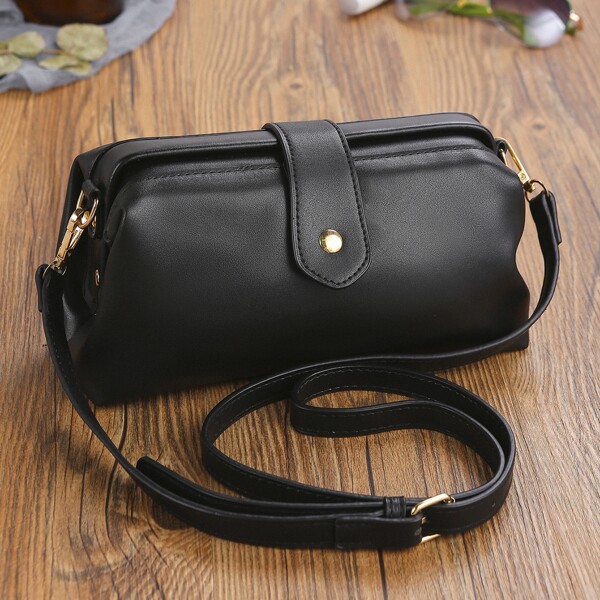 

Minimalist Snap Button Crossbody Bag, Black