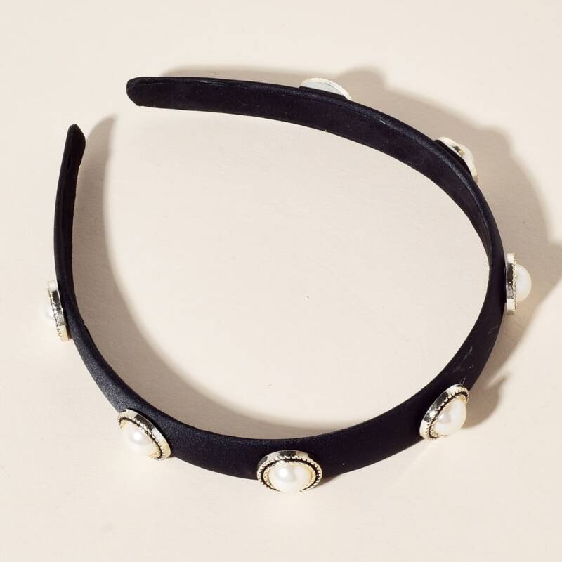 

Faux Pearl Decor Headband, Black and white