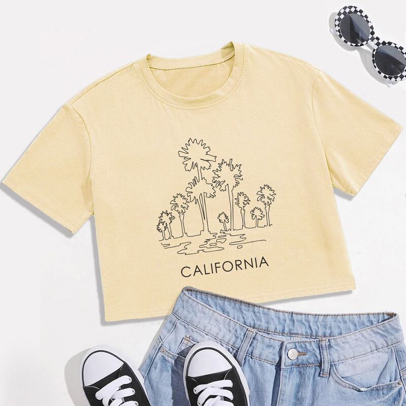 

Letter Tropical Graphic Crop Tee, Apricot