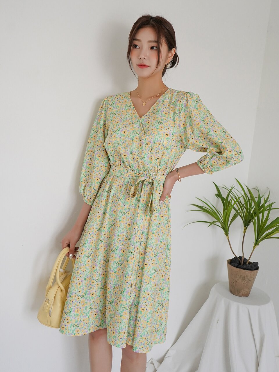 Ditsy Floral Wrap Belted Dress