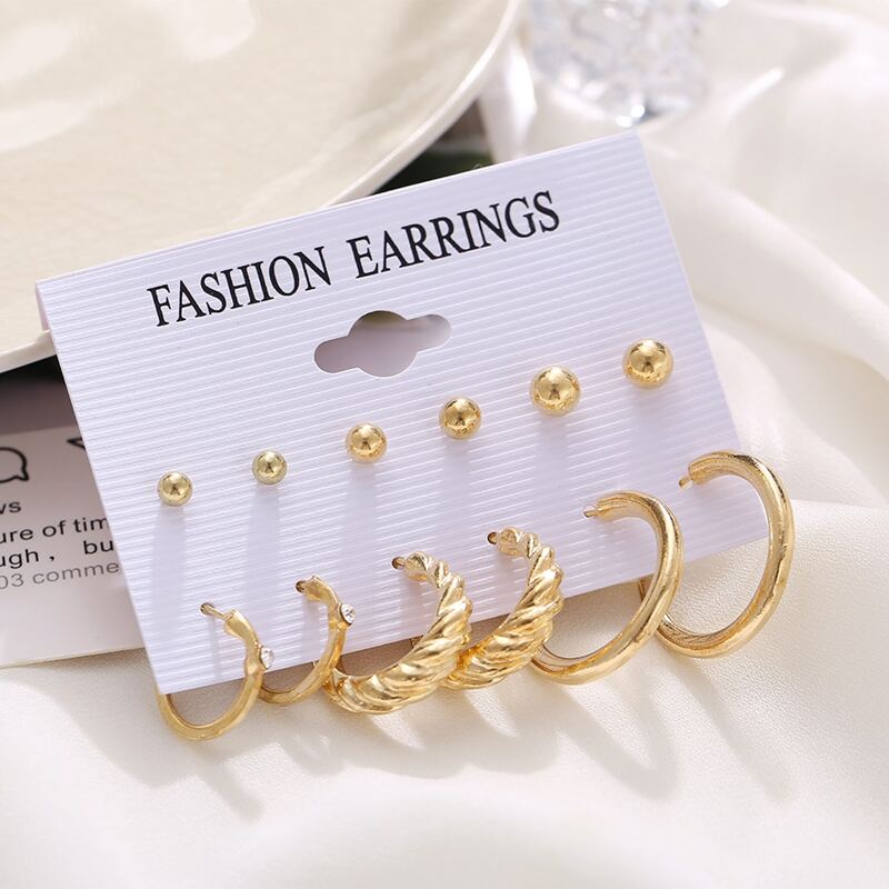 

6pairs Minimalist Earrings, Gold