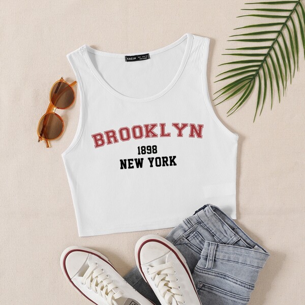 

Scoop Neck Letter Graphic Tank Crop Top, White