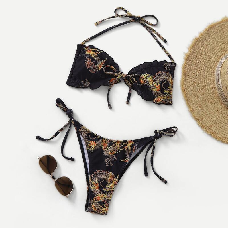 

Dragon Print Bikini Swimsuit, Black
