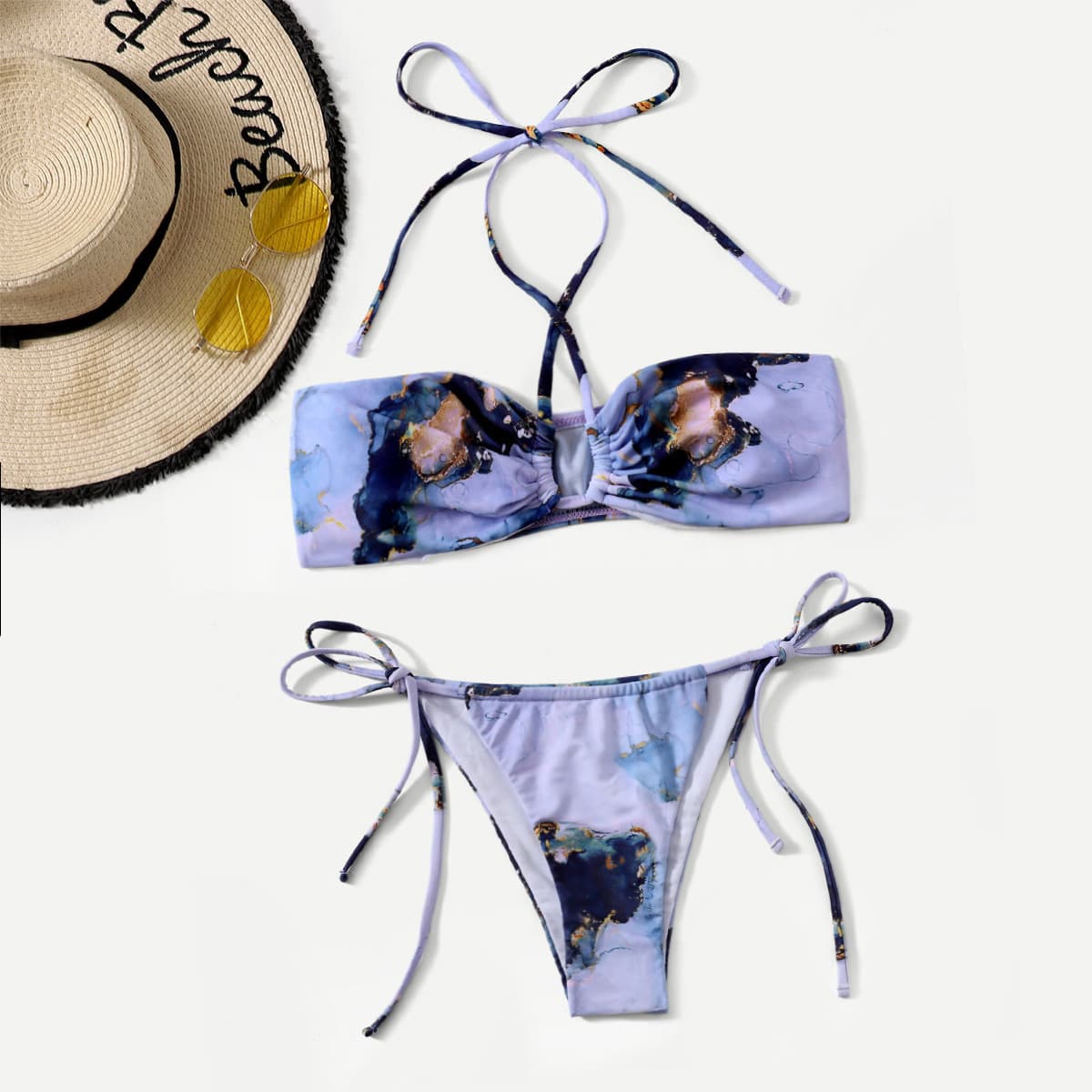 

Marble Pattern Bikini Swimsuit, Multicolor