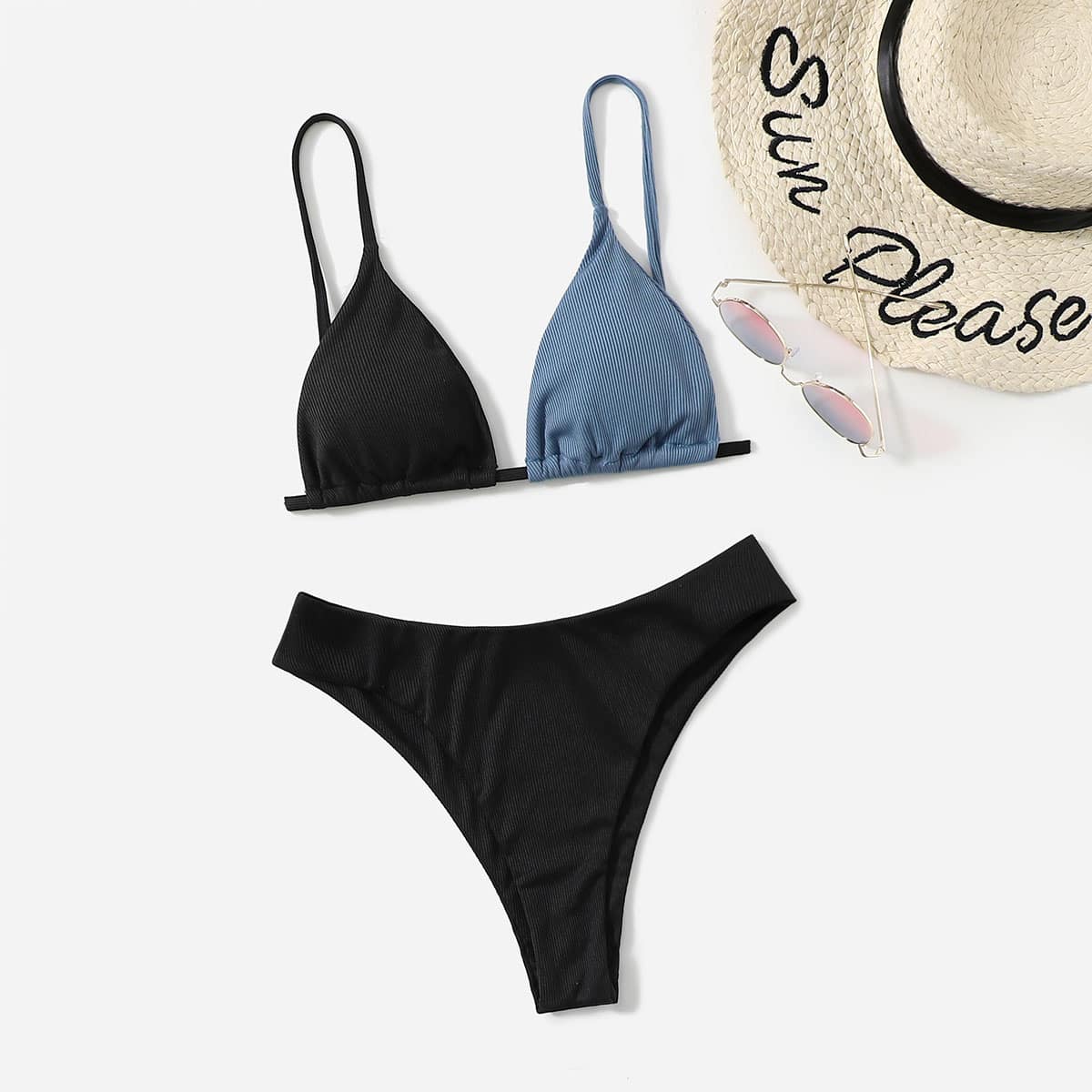 

Solid Rib Bikini Swimsuit, Multicolor
