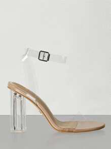 SheIn SXY Women Clear Chunky Heeled Ankle Strap Sandals, Fashion Summer Heeled Sandals - Apricot - View 2