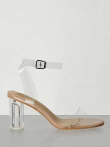 Clear Chunky Heeled Sandals - Apricot - View 2