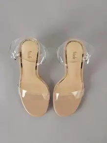 SheIn SXY Women Clear Chunky Heeled Ankle Strap Sandals, Fashion Summer Heeled Sandals - Apricot - View 7