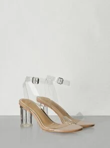 Clear Chunky Heeled Sandals - Apricot - View 5