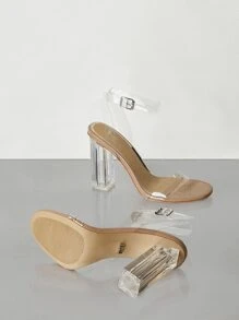 SheIn SXY Women Clear Chunky Heeled Ankle Strap Sandals, Fashion Summer Heeled Sandals - Apricot - View 9