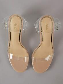 Clear Chunky Heeled Sandals - Apricot - View 6