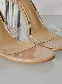 SheIn SXY Women Clear Chunky Heeled Ankle Strap Sandals, Fashion Summer Heeled Sandals - Apricot - View 10