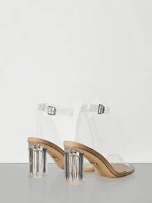 Clear Chunky Heeled Sandals - Apricot - View 7