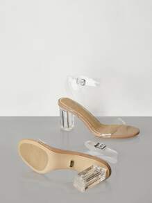 Clear Chunky Heeled Sandals - Apricot - View 8