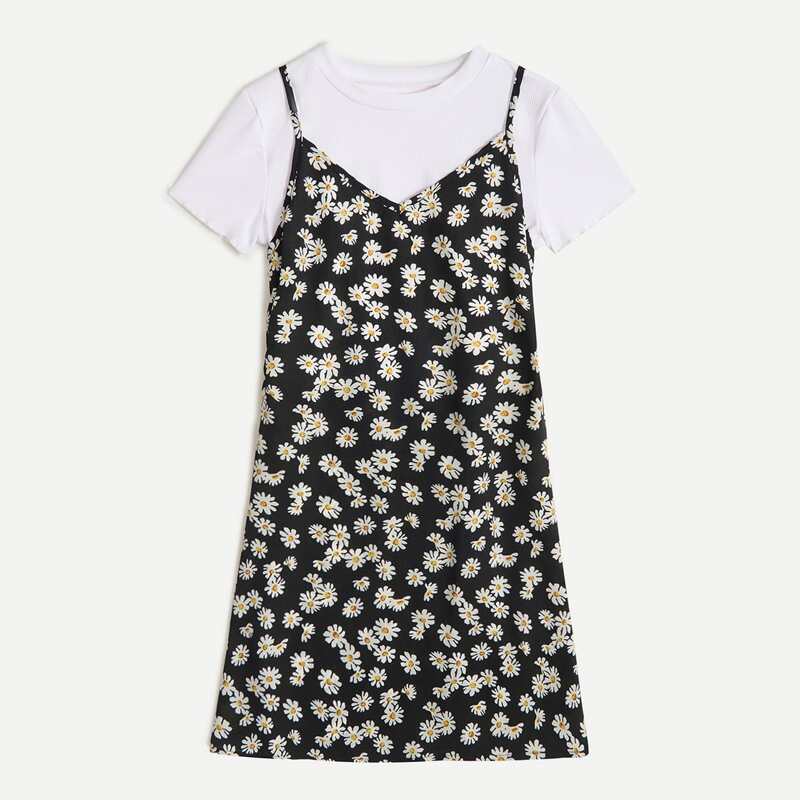

Solid Ribbed Tee & Daisy Cami Dress, Multicolor