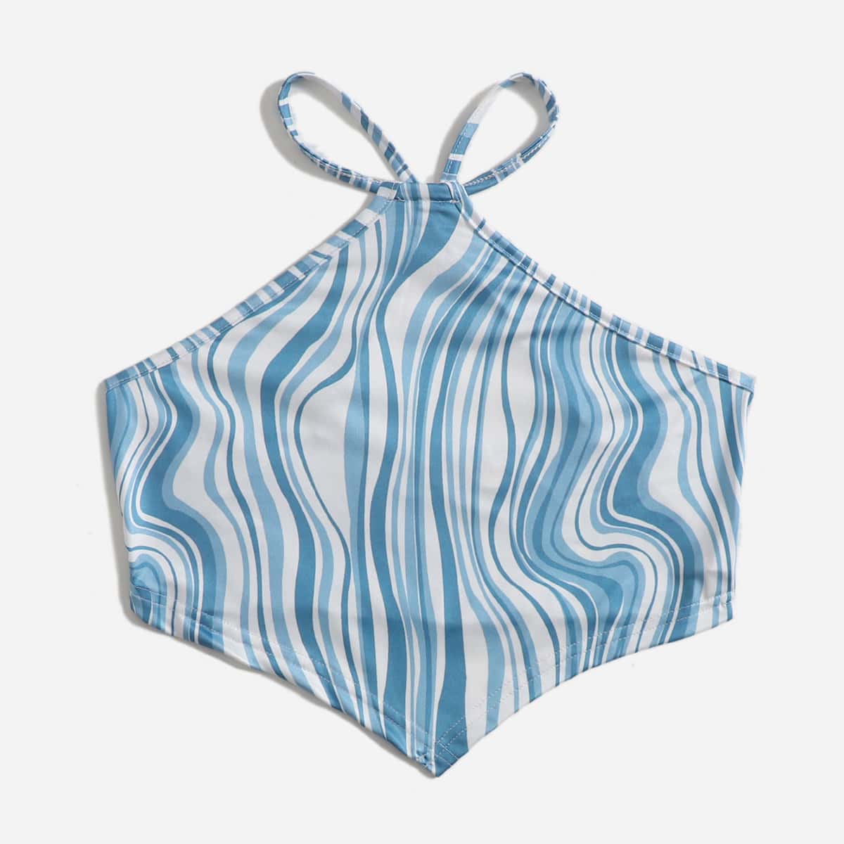 

Graphic Bandana Halter Top, Blue and white