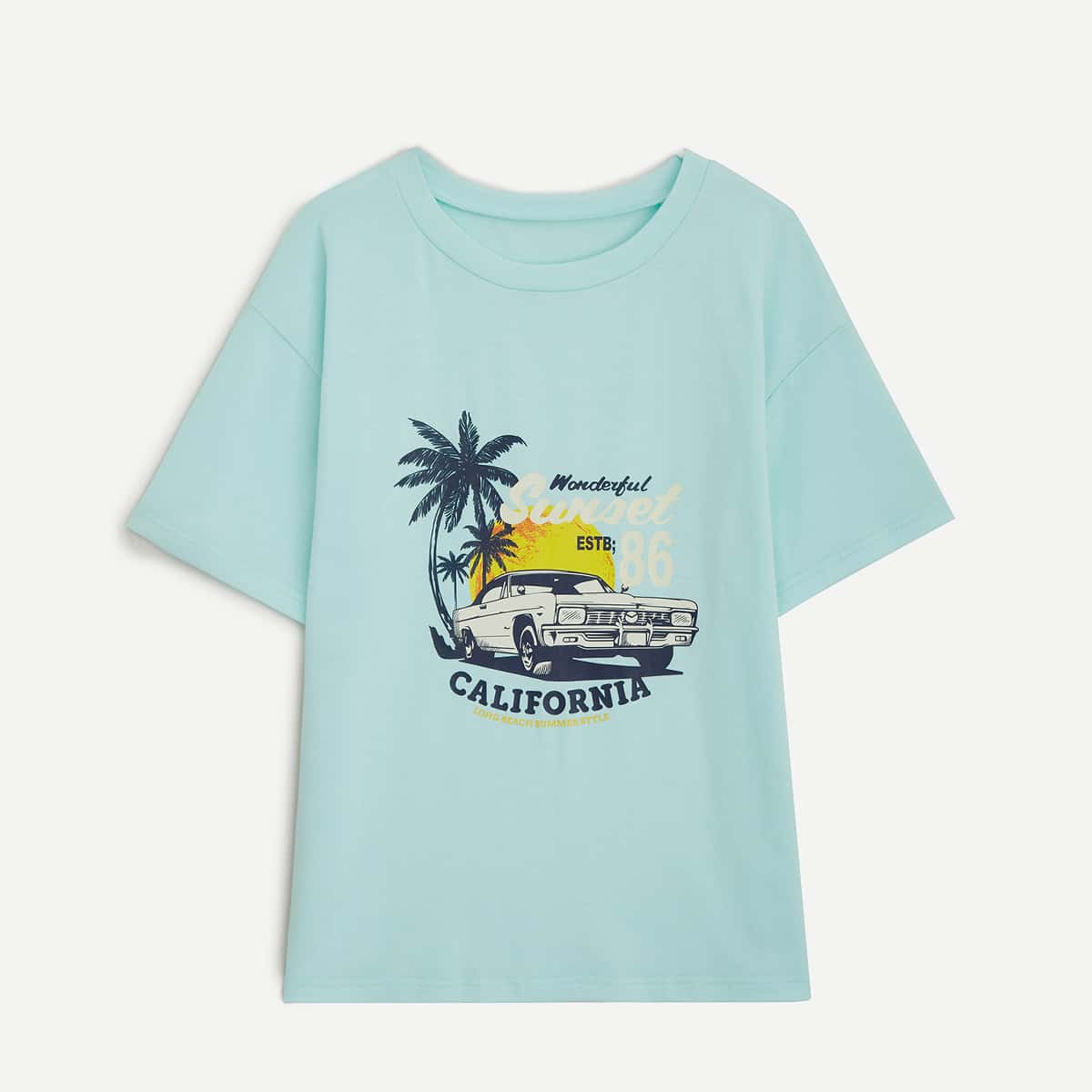 

Letter Car Graphic Tee, Mint blue