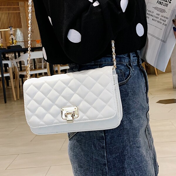 

Quilted Flap Crossbody Bag, White