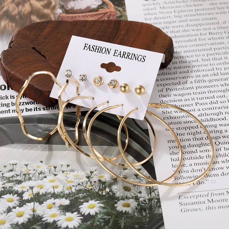 

6pairs Minimalist Earrings, Gold