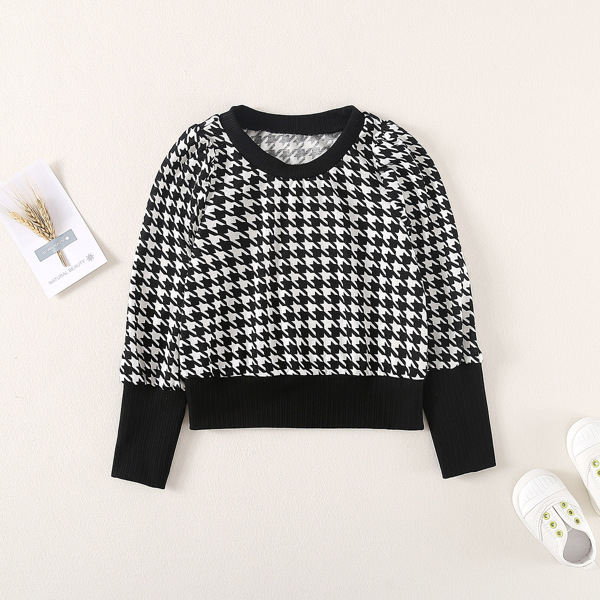 

Toddler Girls Houndstooth Print Sweatshirt, Black and white