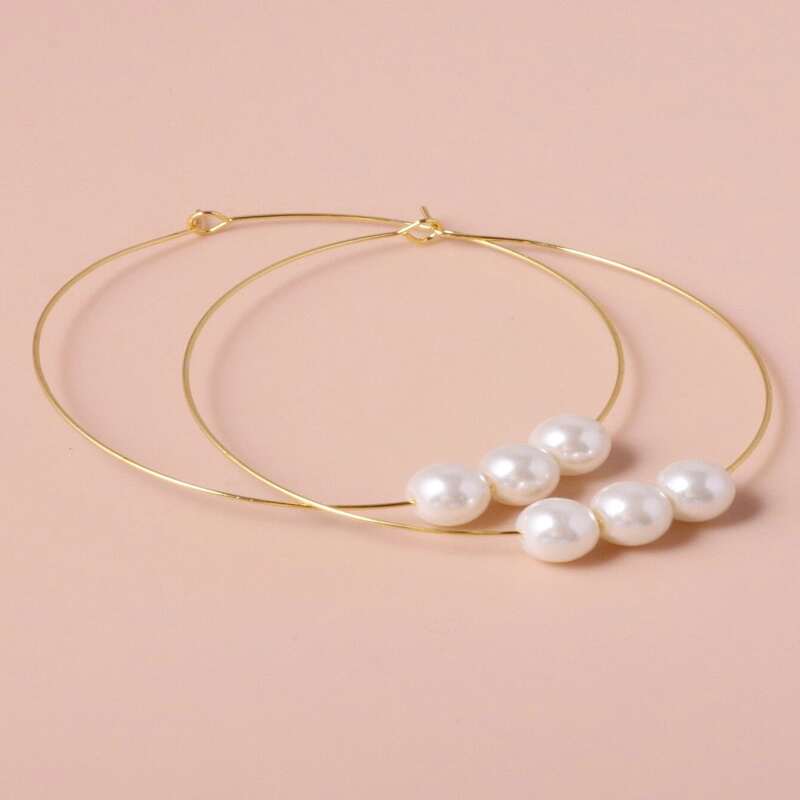 

Faux Pearl Decor Hoop Earrings, Gold