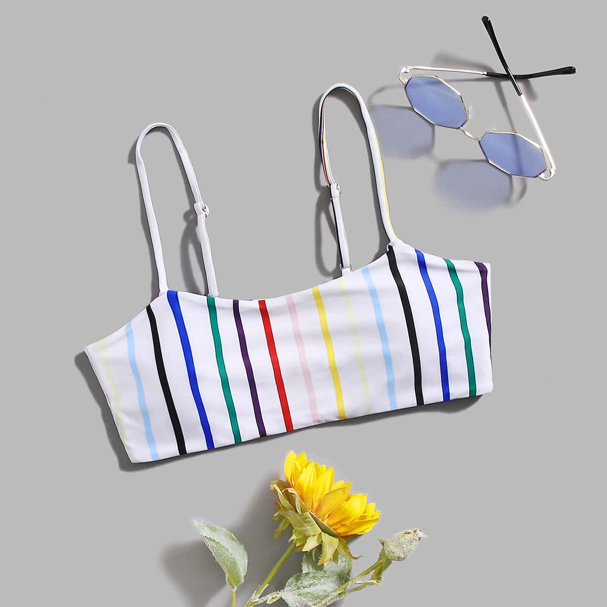 

Striped Print Bikini Top, Multicolor