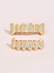 2 piezas Joya de brackets dentales con diseño de diamante de imitación de metal - Amarillo Oro - Ver 2