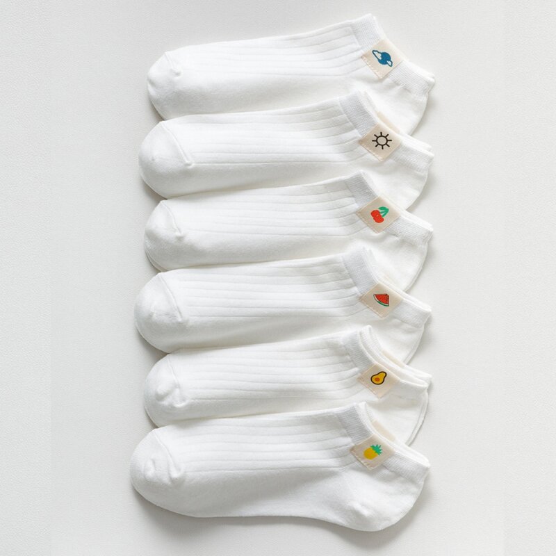

6pairs Fruit Pattern Patched Ankle Socks, White