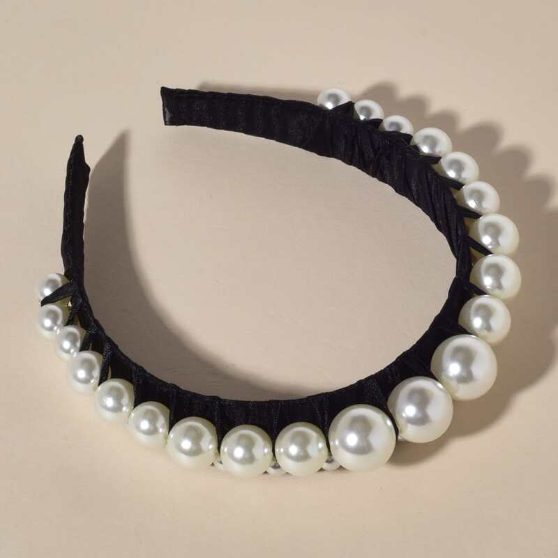 

Faux Pearl Decor Headband, Black and white