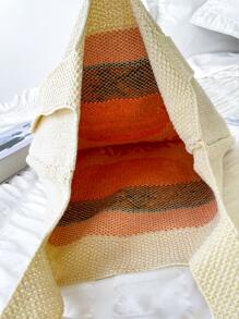 Lightweight, Portable Casual, Fashion Orange Graphic Knit Tote Bag For Girls, Women, College Students, Rookies & White-collar Workers For Autumn & Winter, Warm Winter, For Fall, Winter Essential, For Work, Office, Commute, Outdoors, For Vacation, Holiday, Outings, Beach