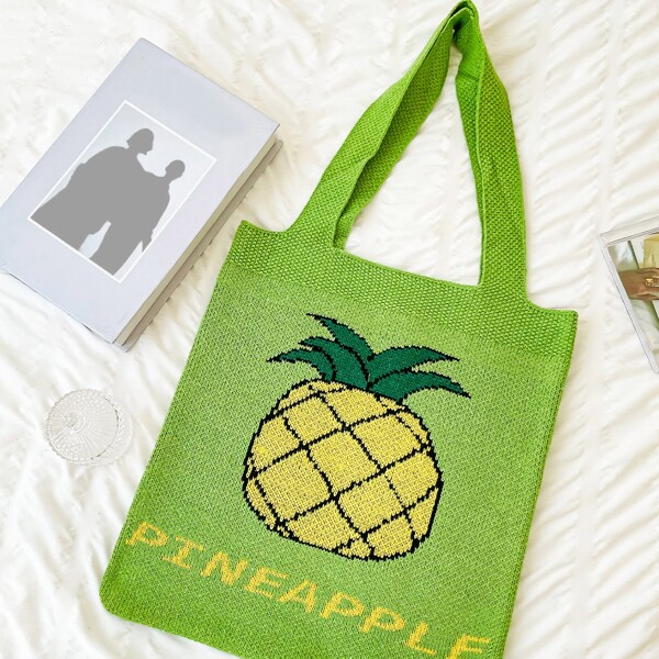 

Pineapple Graphic Knit Tote Bag, Green