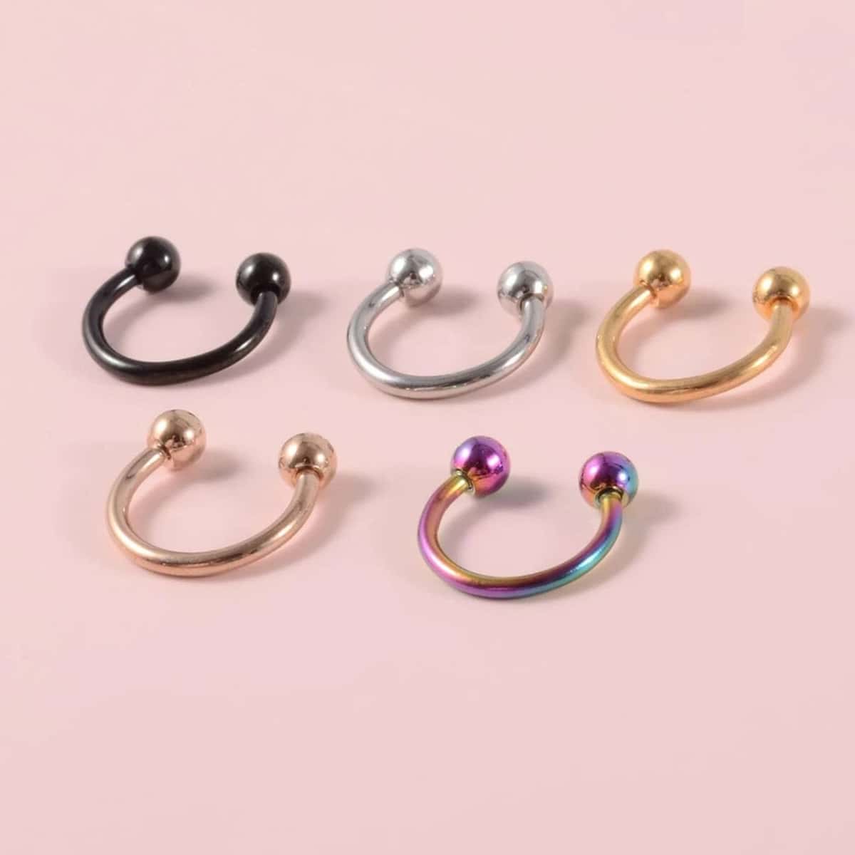 

5pcs Geo Nose Ring, Multicolor