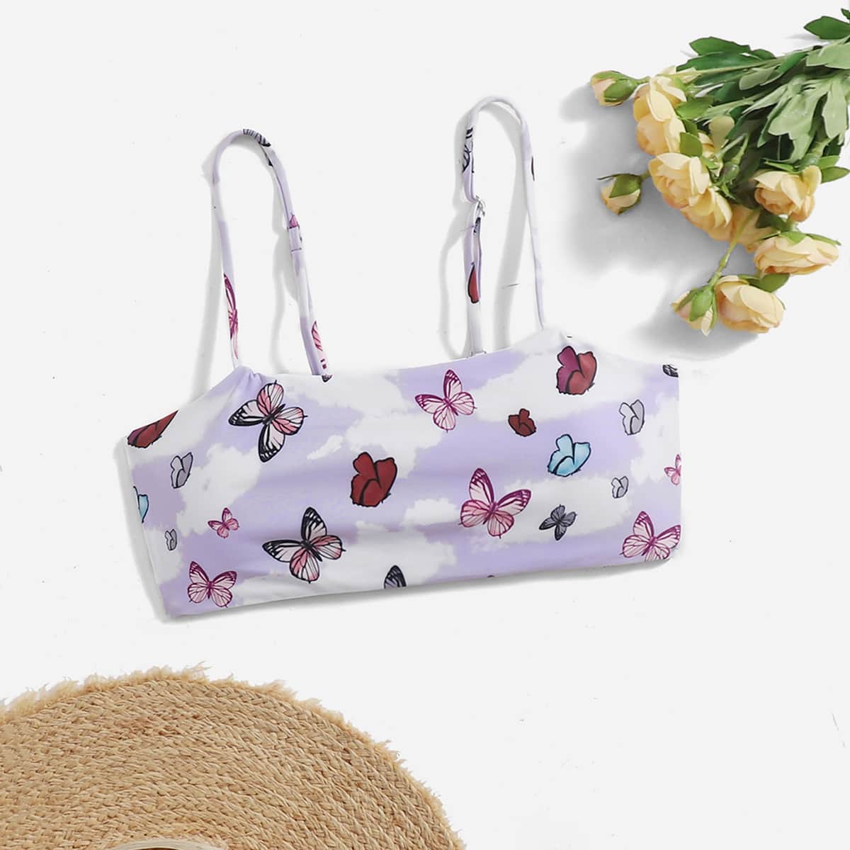 

Butterfly Print Bikini Top, Purple