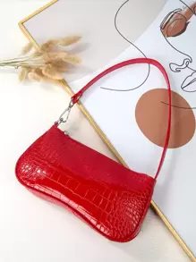 Crocodile Embossed Bag - Red - View 1