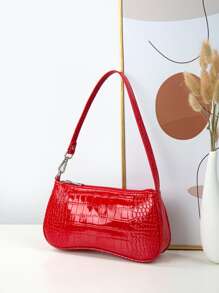 Crocodile Embossed Bag - Red - View 3