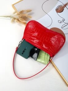 Crocodile Embossed Bag - Red - View 5
