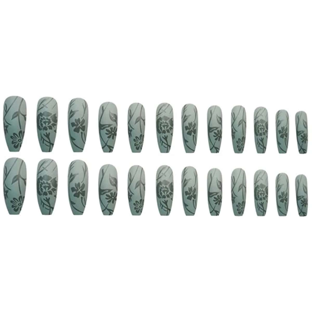 

24pcs Flower Fake Nail, Green