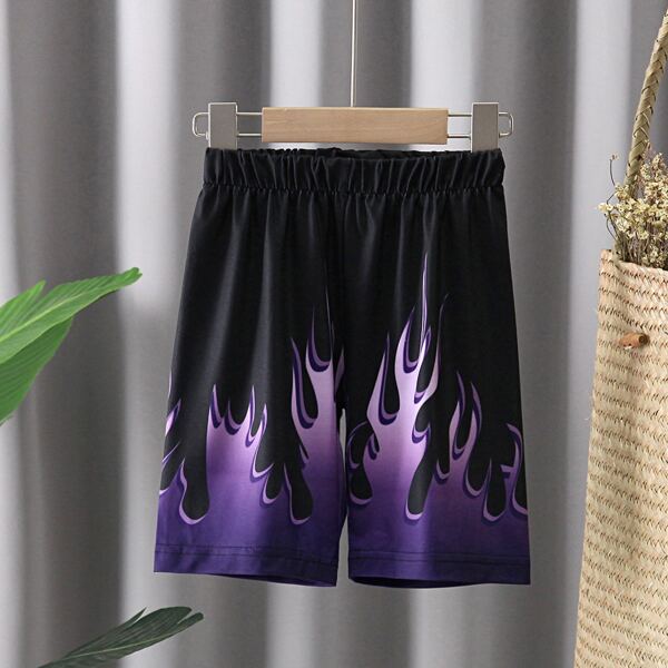 

Toddler Boys Fire Print Elastic Waist Shorts, Black